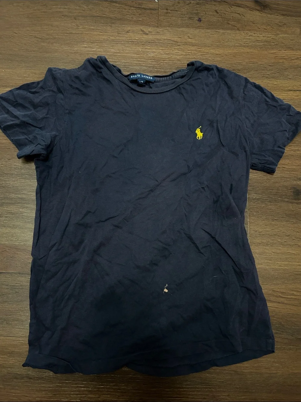 Ralph Lauren Navy Kids Polo Logo Tee with Yellow Embroidery